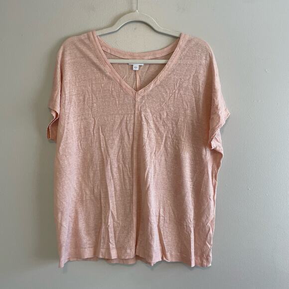 J Jill Love Linen Size S Pink T-Shirt Scalloped Short Sleeve 100% Linen - Picture 1 of 7